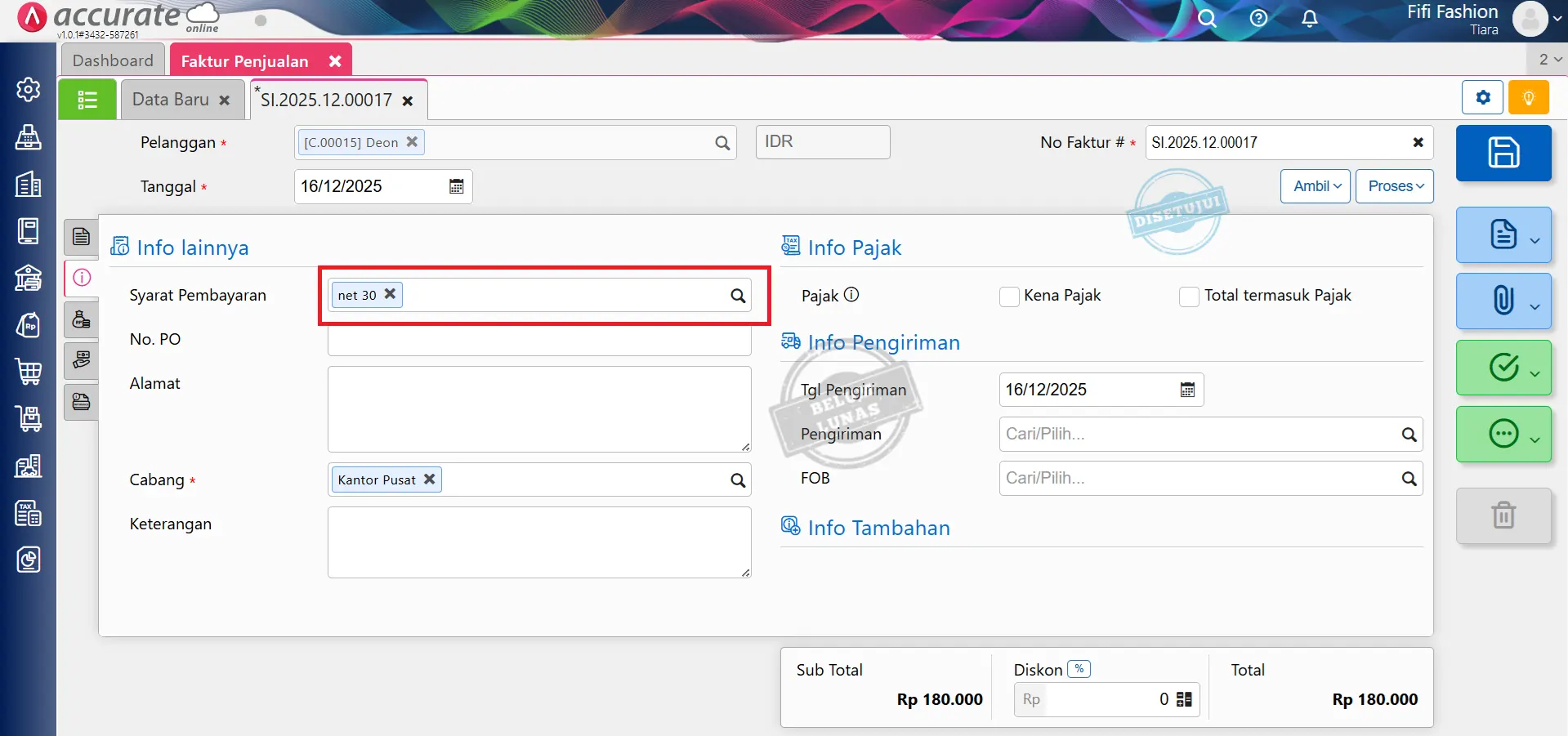 Kolom Umur (hr) di Daftar Faktur Penjualan